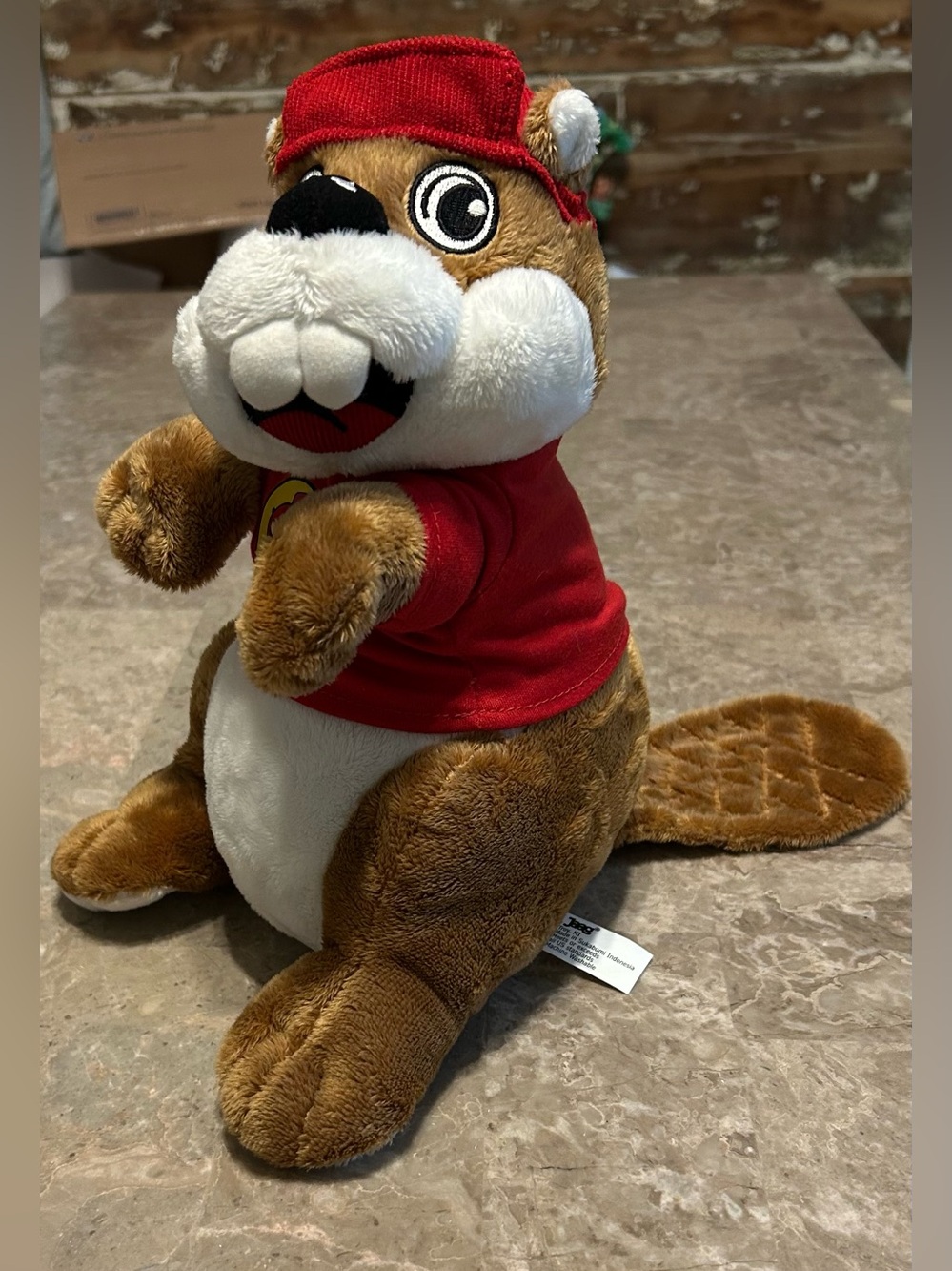 Plush Beaver Toy in Red Shirt and Cap - Soft Brown & White Cuddly Pet Toy